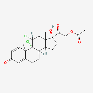 molecular formula C23H28Cl2O5 B8038158 Pregna-1,4-diene-3,20-dione,21-(acetyloxy)-9,11-dichloro-17-hydroxy-, (11b)- 