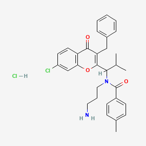 molecular formula C31H34Cl2N2O3 B8038202 N-(3-aminopropyl)-N-[1-(3-benzyl-7-chloro-4-oxochromen-2-yl)-2-methylpropyl]-4-methylbenzamide;hydrochloride 