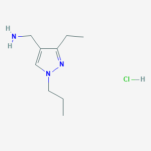 molecular formula C9H18ClN3 B8038899 (3-Ethyl-1-propylpyrazol-4-yl)methanamine;hydrochloride 
