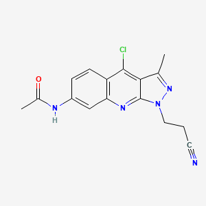 molecular formula C16H14ClN5O B8042032 N-[4-chloro-1-(2-cyanoethyl)-3-methylpyrazolo[3,4-b]quinolin-7-yl]acetamide 