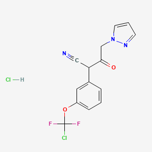 molecular formula C14H11Cl2F2N3O2 B8044023 2-[3-[Chloro(difluoro)methoxy]phenyl]-3-oxo-4-pyrazol-1-ylbutanenitrile;hydrochloride 