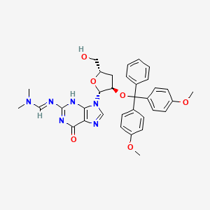 molecular formula C34H36N6O6 B8050305 N'-[9-[(2R,3R,5S)-3-[bis(4-methoxyphenyl)-phenylmethoxy]-5-(hydroxymethyl)oxolan-2-yl]-6-oxo-3H-purin-2-yl]-N,N-dimethylmethanimidamide 