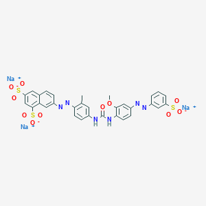 molecular formula C31H23N6Na3O11S3 B080513 1,3-Naphthalenedisulfonic acid, 7-((4-((((2-methoxy-4-((3-sulfophenyl)azo)phenyl)amino)carbonyl)amino)-2-methylphenyl)azo)-, trisodium salt CAS No. 12217-75-3