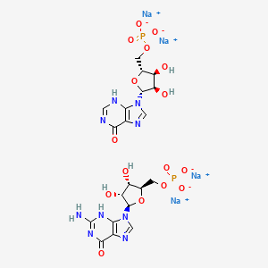 molecular formula C20H23N9Na4O16P2 B8052422 tetrasodium;[(2R,3S,4R,5R)-5-(2-amino-6-oxo-3H-purin-9-yl)-3,4-dihydroxyoxolan-2-yl]methyl phosphate;[(2R,3S,4R,5R)-3,4-dihydroxy-5-(6-oxo-3H-purin-9-yl)oxolan-2-yl]methyl phosphate 