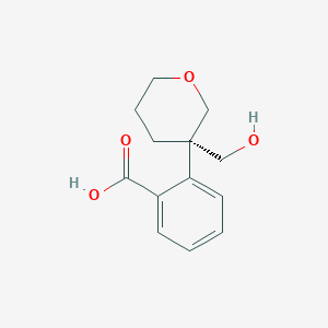molecular formula C13H16O4 B8054537 2-[(3R)-3-(hydroxymethyl)oxan-3-yl]benzoic acid 