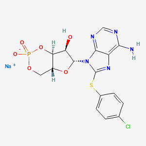 molecular formula C16H14ClN5NaO6PS B8055909 sodium;(4aR,6R,7R,7aS)-6-[6-amino-8-(4-chlorophenyl)sulfanylpurin-9-yl]-2-oxido-2-oxo-4a,6,7,7a-tetrahydro-4H-furo[3,2-d][1,3,2]dioxaphosphinin-7-ol 
