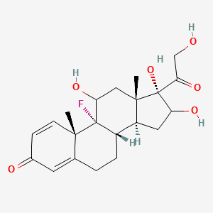 molecular formula C21H27FO6 B8057715 Pregna-1,4-diene-3,20-dione,9-fluoro-11,16,17,21-tetrahydroxy-, (11b,16a)- 