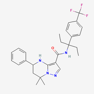 molecular formula C27H31F3N4O B8057953 N-{1-Ethyl-1-[4-(trifluoromethyl)phenyl]propyl}-7,7-dimethyl-5-phenyl-4,5,6,7-tetrahydropyrazolo[1,5-a]pyrimidine-3-carboxamide 