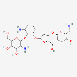 molecular formula C23H43N3O11 B8058288 5-Amino-6-[2-amino-6-[4-[6-(aminomethyl)-5-hydroxyoxan-2-yl]oxy-5-(hydroxymethyl)oxolan-2-yl]oxycyclohexyl]oxy-2-(hydroxymethyl)oxane-3,4-diol 