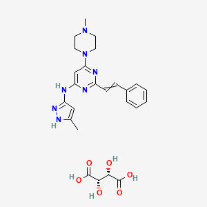 molecular formula C25H31N7O6 B8058365 L-(+)-tartaric acid; N-(5-methyl-1H-pyrazol-3-yl)-6-(4-methylpiperazin-1-yl)-2-(2-phenylethenyl)pyrimidin-4-amine 