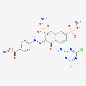 molecular formula C20H9Cl2N6Na3O9S2 B8058605 trisodium;4-[(2Z)-2-[8-[(4,6-dichloro-1,3,5-triazin-2-yl)amino]-1-oxo-3,6-disulfonatonaphthalen-2-ylidene]hydrazinyl]benzoate 
