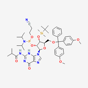 molecular formula C50H68N7O9PSi B8058645 N-[9-[(2R,3R,4R,5R)-5-[[bis(4-methoxyphenyl)-phenylmethoxy]methyl]-4-[tert-butyl(dimethyl)silyl]oxy-3-[2-cyanoethoxy-[di(propan-2-yl)amino]phosphanyl]oxyoxolan-2-yl]-6-oxo-3H-purin-2-yl]-2-methylpropanamide 