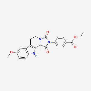 molecular formula C24H23N3O5 B8061653 ethyl 4-(12-methoxy-2-methyl-3,5-dioxo-4,6,16-triazatetracyclo[7.7.0.02,6.010,15]hexadeca-1(9),10(15),11,13-tetraen-4-yl)benzoate 