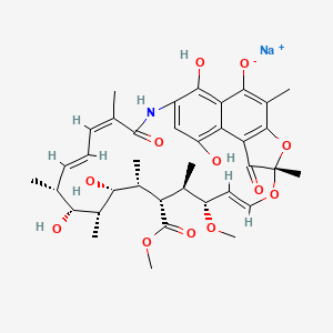 molecular formula C37H46NNaO12 B8061999 sodium;(7S,9E,11R,12R,13R,14R,15R,16R,17R,18R,19E,21Z)-15,17,27,29-tetrahydroxy-11-methoxy-13-methoxycarbonyl-3,7,12,14,16,18,22-heptamethyl-6,23-dioxo-8,30-dioxa-24-azatetracyclo[23.3.1.14,7.05,28]triaconta-1(29),2,4,9,19,21,25,27-octaen-2-olate 