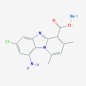 molecular formula C14H11ClN3NaO2 B080621 Pyrido(1,2-a)benzimidazole-4-carboxylic acid, 9-amino-7-chloro-1,3-dimethyl-, sodium salt CAS No. 10326-82-6