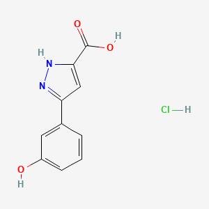 molecular formula C10H9ClN2O3 B8063268 5-(3-Hydroxyphenyl)-1H-pyrazole-3-carboxylic acid hcl 