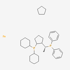 molecular formula C36H54FeP2 B8063565 cyclopentane;dicyclohexyl-[2-[(1R)-1-diphenylphosphanylethyl]cyclopentyl]phosphane;iron 