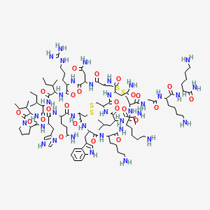 molecular formula C106H175N35O24S4 B8064185 L-Lysinamide, L-alanyl-L-leucyl-L-cysteinyl-L-asparaginyl-L-cysteinyl-L-asparaginyl-L-arginyl-L-isoleucyl-L-isoleucyl-L-isoleucyl-L-prolyl-L-histidyl-L-glutaminyl-L-cysteinyl-L-tryptophyl-L-lysyl-L-lysyl-L-cysteinylglycyl-L-lysyl-, cyclic (3-->14),(5-->18)-bis(disulfide) 