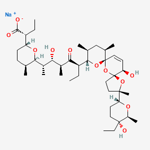 molecular formula C42H69NaO11 B8064687 sodium;(2R)-2-[(2R,5S,6R)-6-[(2S,3S,4S,6R)-6-[(3S,5S,7R,9S,10S,12R,15R)-3-[(2R,5R,6S)-5-ethyl-5-hydroxy-6-methyloxan-2-yl]-15-hydroxy-3,10,12-trimethyl-4,6,8-trioxadispiro[4.1.57.35]pentadec-13-en-9-yl]-3-hydroxy-4-methyl-5-oxooctan-2-yl]-5-methyloxan-2-yl]butanoate 