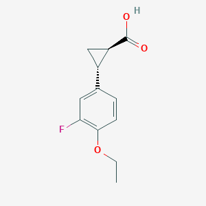 molecular formula C12H13FO3 B8065284 Cyclopropanecarboxylic acid, 2-(4-ethoxy-3-fluorophenyl)-, (1R,2R)-rel- 