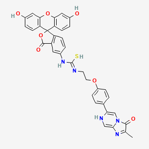 molecular formula C36H27N5O7S B8065473 N-(3',6'-dihydroxy-3-oxospiro[2-benzofuran-1,9'-xanthene]-5-yl)-N'-[2-[4-(2-methyl-3-oxo-7H-imidazo[1,2-a]pyrazin-6-yl)phenoxy]ethyl]carbamimidothioic acid 