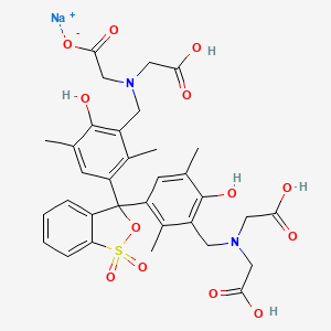 molecular formula C33H35N2NaO13S B8065792 sodium;2-[[5-[3-[3-[[bis(carboxymethyl)amino]methyl]-4-hydroxy-2,5-dimethylphenyl]-1,1-dioxo-2,1λ6-benzoxathiol-3-yl]-2-hydroxy-3,6-dimethylphenyl]methyl-(carboxymethyl)amino]acetate 