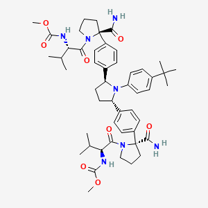 molecular formula C50H67N7O8 B8065842 L-Prolinamide, 2,2'-[[(2S,5S)-1-[4-(1,1-dimethylethyl)phenyl]-2,5-pyrrolidinediyl]di-4,1-phenylene]bis[N-(methoxycarbonyl)-L-valyl- 