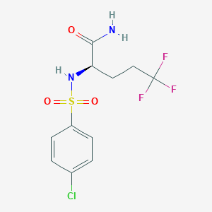 molecular formula C11H12ClF3N2O3S B8066376 Pentanamide, 2-[[(4-chlorophenyl)sulfonyl]amino]-5,5,5-trifluoro-, (2R)- 