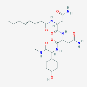 molecular formula C25H40N6O7 B8066918 N-(2-carbamoyl-1-{[(4-hydroxycyclohexyl)(methylcarbamoyl)methyl]carbamoyl}ethyl)-2-(octa-2,4-dienamido)succinamide 