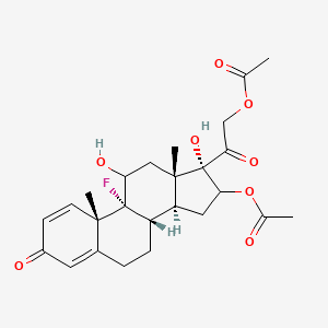 molecular formula C25H31FO8 B8066966 Pregna-1,4-diene-3,20-dione,16,21-bis(acetyloxy)-9-fluoro-11,17-dihydroxy-, (11b,16a)- 