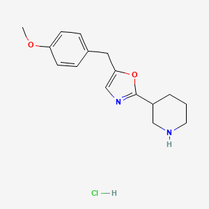 molecular formula C16H21ClN2O2 B8067776 3-[5-(4-Methoxybenzyl)-1,3-oxazol-2-yl]piperidine hydrochloride 