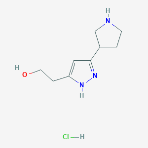 molecular formula C9H16ClN3O B8067825 1H-pyrazole-5-ethanol, 3-(3-pyrrolidinyl)-, monohydrochloride 