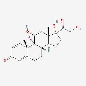 molecular formula C21H27FO5 B8068041 Pregna-1,4-diene-3,20-dione,9-fluoro-11,17,21-trihydroxy-, (11b)- 