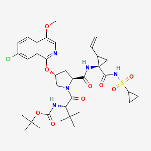 molecular formula C35H46ClN5O9S B8068701 tert-butyl N-[(2S)-1-[(2S,4R)-4-(7-chloro-4-methoxyisoquinolin-1-yl)oxy-2-[[(1R)-1-(cyclopropylsulfonylcarbamoyl)-2-ethenylcyclopropyl]carbamoyl]pyrrolidin-1-yl]-3,3-dimethyl-1-oxobutan-2-yl]carbamate 