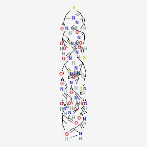 molecular formula C72H85N19O18S5 B8069386 N-[3-[(3-amino-3-oxoprop-1-en-2-yl)amino]-3-oxoprop-1-en-2-yl]-2-[(1R,11Z,15S,18S,25S,26R,40S,46S,53S)-37-[(2S)-butan-2-yl]-18-[(2S,3R)-2,3-dihydroxybutan-2-yl]-11-ethylidene-59-hydroxy-8-[(1R)-1-hydroxyethyl]-31-[(1S)-1-hydroxyethyl]-26,40,46-trimethyl-43-methylidene-6,9,16,23,28,38,41,44,47-nonaoxo-27-oxa-3,13,20,56-tetrathia-7,10,17,24,36,39,42,45,48,52,58,61,62,63,64-pentadecazanonacyclo[23.23.9.329,35.12,5.112,15.119,22.154,57.01,53.032,60]tetrahexaconta-2(64),4,12(63),19(62),21,29(61),30,32(60),33,51,54,57-dodecaen-51-yl]-1,3-thiazole-4-carboxamide 