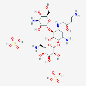 (2R,3R,4S,5S,6R)-2-(((1R,2S,3S,4R,6S)-6-Amino-4-(((S)-4-amino-2-hydroxybutyl)amino)-3-(((2S,3R,4S,5S,6R)-4-amino-3,5-dihydroxy-6-(hydroxymethyl)tetrahydro-2H-pyran-2-yl)oxy)-2-hydroxycyclohexyl)oxy)-6-(aminomethyl)tetrahydro-2H-pyran-3,4,5-triolbis(sulfate)