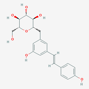 molecular formula C21H24O7 B8069657 (2S,3R,4R,5S,6R)-2-({3-hydroxy-5-[(1E)-2-(4-hydroxyphenyl)ethenyl]phenyl}methyl)-6-(hydroxymethyl)oxane-3,4,5-triol 
