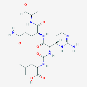 molecular formula C21H36N8O7 B8069723 (((S)-1-((S)-2-amino-1,4,5,6-tetrahydropyrimidin-4-yl)-2-(((S)-5-amino-1,5-dioxo-1-(((S)-1-oxopropan-2-yl)amino)pentan-2-yl)amino)-2-oxoethyl)carbamoyl)-L-leucine 