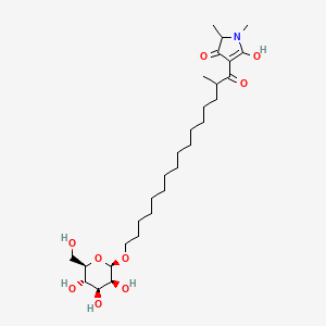 molecular formula C29H51NO9 B8069893 5-hydroxy-1,2-dimethyl-4-[2-methyl-16-[(2R,3S,4S,5S,6R)-3,4,5-trihydroxy-6-(hydroxymethyl)oxan-2-yl]oxyhexadecanoyl]-2H-pyrrol-3-one 