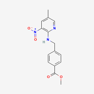 molecular formula C15H15N3O4 B8073306 Methyl 4-[[(5-methyl-3-nitropyridin-2-yl)amino]methyl]benzoate 