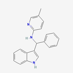 molecular formula C21H19N3 B8073504 N-[1H-indol-3-yl(phenyl)methyl]-5-methylpyridin-2-amine 