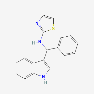 molecular formula C18H15N3S B8073540 N-[1H-indol-3-yl(phenyl)methyl]-1,3-thiazol-2-amine 