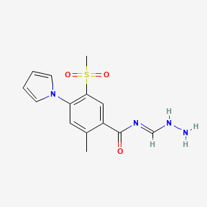 molecular formula C14H16N4O3S B8073858 N-(hydrazinylmethylidene)-2-methyl-5-methylsulfonyl-4-pyrrol-1-ylbenzamide 