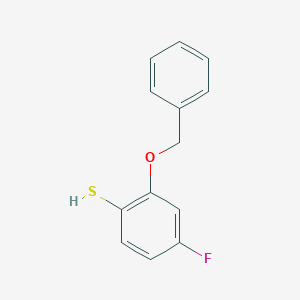 molecular formula C13H11FOS B8075951 4-Fluoro-2-phenylmethoxybenzenethiol 