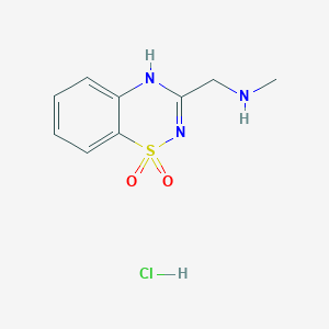 molecular formula C9H12ClN3O2S B8076298 3-((Methylamino)methyl)-4H-benzo[e][1,2,4]thiadiazine 1,1-dioxide hydrochloride 