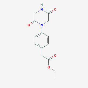 molecular formula C14H16N2O4 B8076390 Ethyl 2-(4-(2,5-dioxopiperazin-1-yl)phenyl)acetate 