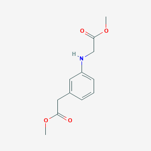 molecular formula C12H15NO4 B8079879 Methyl 2-(3-((2-methoxy-2-oxoethyl)amino)phenyl)acetate 