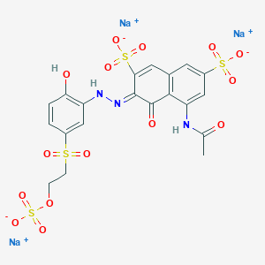 molecular formula C20H16N3Na3O15S4 B8081389 trisodium;(3Z)-5-acetamido-3-[[2-hydroxy-5-(2-sulfonatooxyethylsulfonyl)phenyl]hydrazinylidene]-4-oxonaphthalene-2,7-disulfonate 