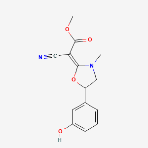 molecular formula C14H14N2O4 B8081475 Methyl cyano[5-(3-hydroxyphenyl)-3-methyl-1,3-oxazolidin-2-ylidene]acetate 