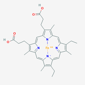 molecular formula C34H36FeN4O4 B080823 3-[18-(2-Carboxyethyl)-7,12-diethyl-3,8,13,17-tetramethylporphyrin-21,23-diid-2-yl]propanoic acid;iron(2+) CAS No. 12236-03-2